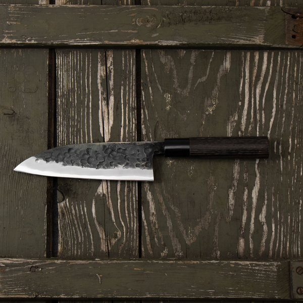 Motokyuuichi Shirogami#2 Hammered Nóż Santoku 16,5 cm