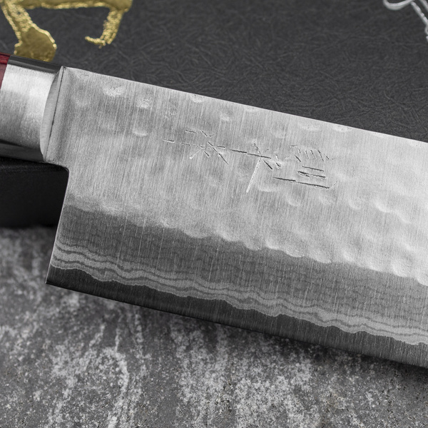 Kunio Masutani VG-10 Damascus Hammered Red Nóż Nakiri 16,5 cm
