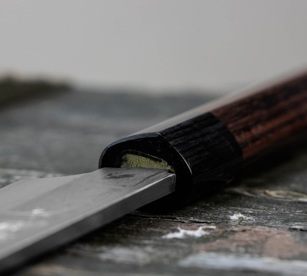 Hideo Kitaoka Shirogami Satin Damascus Nóż Yanagiba 21 cm