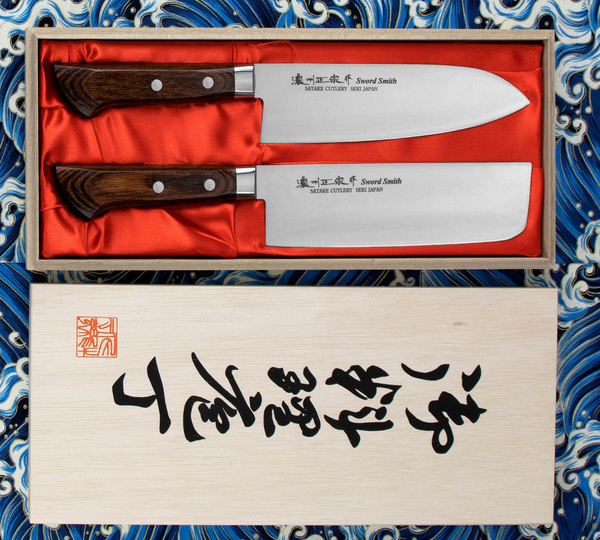 Satake Unique Sai Zestaw w Drewnianym Pudełku Nóż Santoku + Nakiri