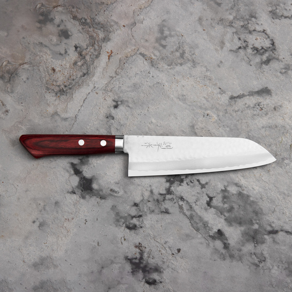 Kunio Masutani VG-10 Hammered Red Damascus Nóż Santoku 17 cm