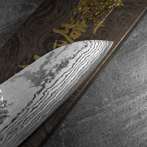 Shigeki Tanaka VG-10 Damascus Blue Nóż Santoku 16,5 cm