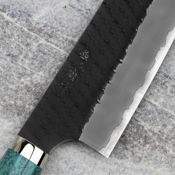 Nigara Hamono SG2 Kurouchi Green Turquoise Nóż Kiritsuke Gyuto 21 cm