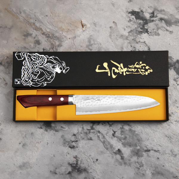 Kunio Masutani VG-10 Hammered Red Damascus Nóż Szefa kuchni 18 cm