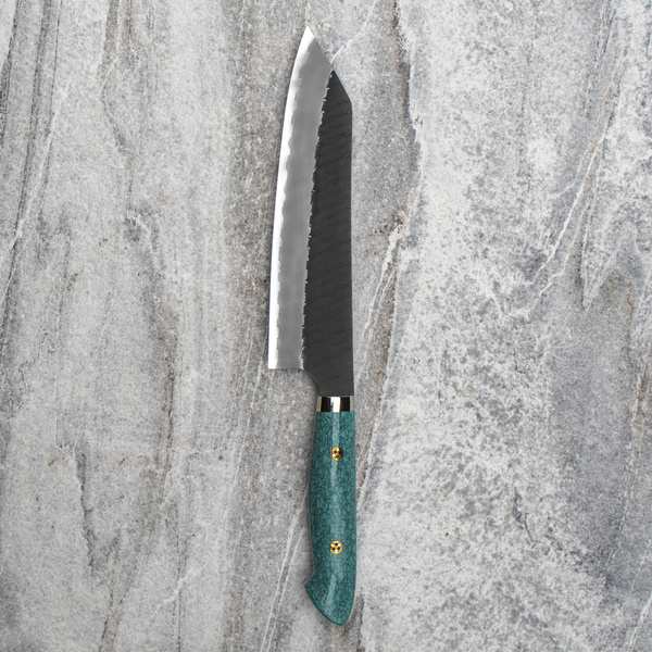 Nigara Hamono SG2 Kurouchi Green Turquoise Nóż Kiritsuke Gyuto 21 cm