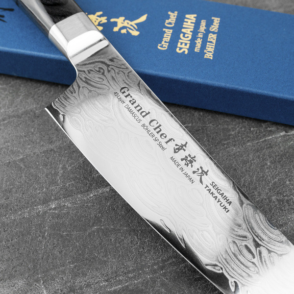 Sakai Takayuki Seigaiha Bohler N685 Damascus Nóż Kengata 19 cm