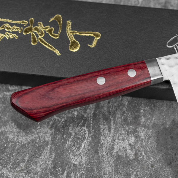 Kunio Masutani VG-10 Damascus Hammered Red Nóż Nakiri 16,5 cm