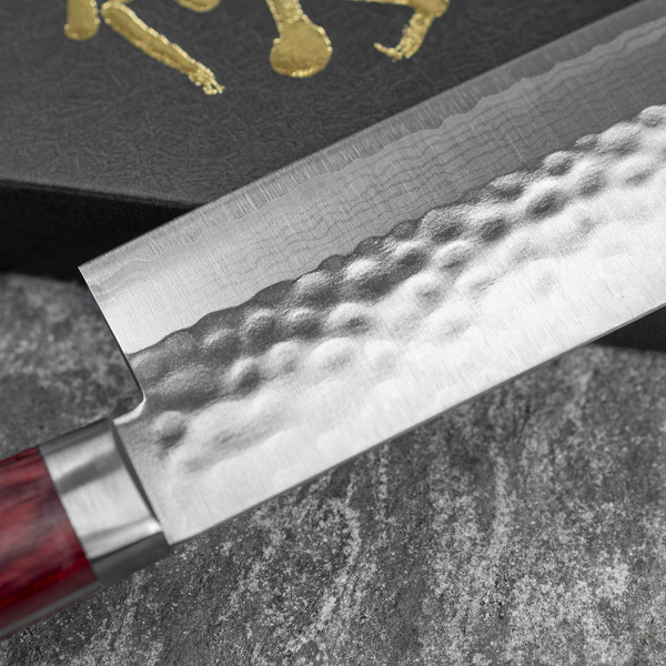 Kunio Masutani VG-10 Damascus Hammered Red Nóż Nakiri 16,5 cm