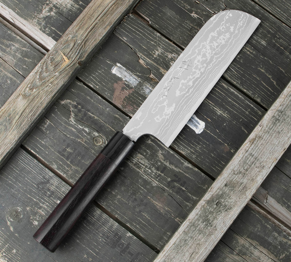 Hideo Kitaoka Shirogami#2 Satin Damascus Nóż Kamagata Usuba 18 cm