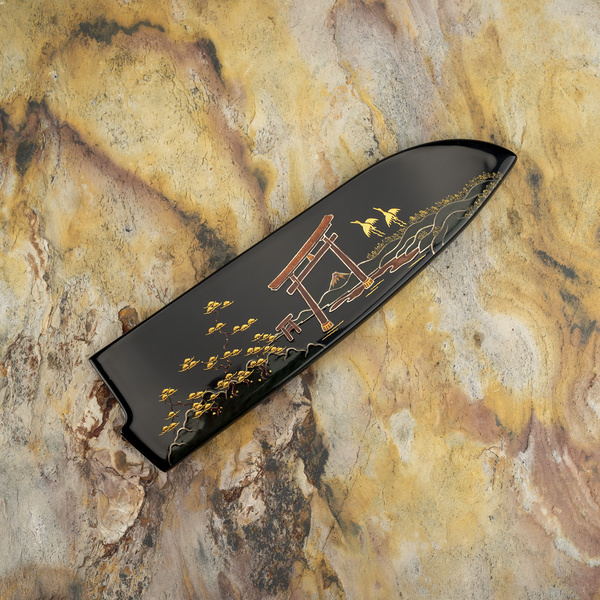 Takeshi Saji Art Tori Fuji on Lake R-2 Nóż Santoku 18 cm + Saya