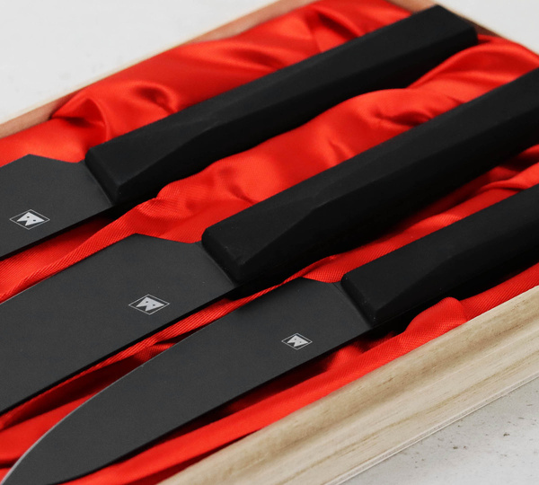 Satake Black Zestaw 3 Noży Kuchennych w Drewnianym Pudełku