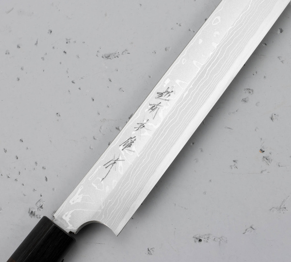 Hideo Kitaoka Shirogami#2 Satin Damascus Nóż Yanagiba 30 cm