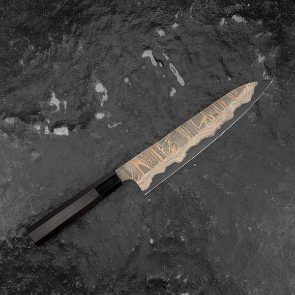 Hatsukokoro Irodori Aogami#2 Rainbow Damascus Kurozome Nóż Szefa kuchni 23 cm