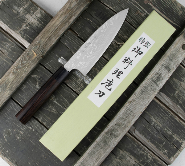 Hideo Kitaoka Shirogami#2 Satin Damascus Nóż Funayuki 18 cm