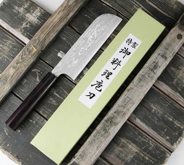 Hideo Kitaoka Shirogami#2 Satin Damascus Nóż Kamagata Usuba 18 cm