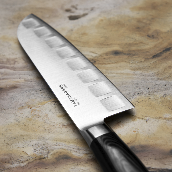 Tamahagane San Black VG-5 Nóż Santoku żłobiony 17,5 cm