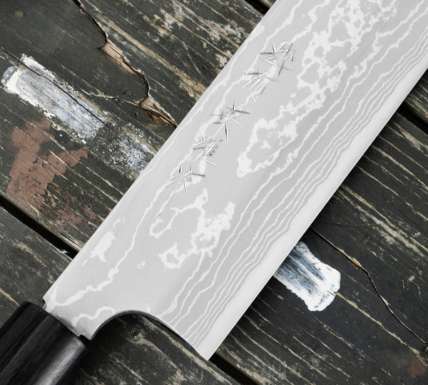 Hideo Kitaoka Shirogami#2 Satin Damascus Nóż Kamagata Usuba 18 cm