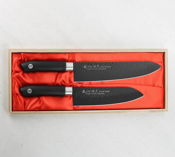 Satake Sword Smith Black Zestaw w drewnianym pudełku Nóż Szefa + Santoku