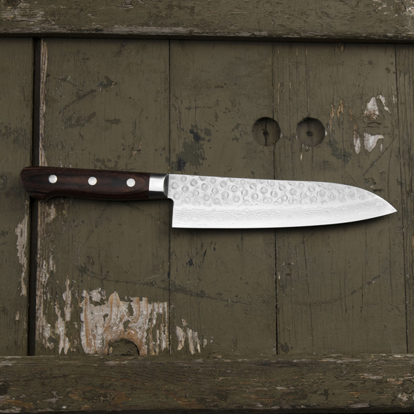 Tsunehisa VG-10 Damascus Brown Nóż Santoku 18 cm