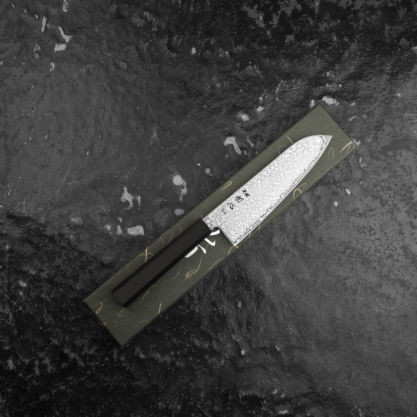 Hatsukokoro Hikari Kurozame SLD Damascus Nóż Santoku 17 cm