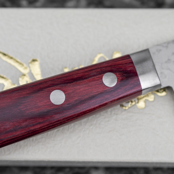 Kunio Masutani VG-10 Damascus Hammered Red Nóż Santoku 17 cm