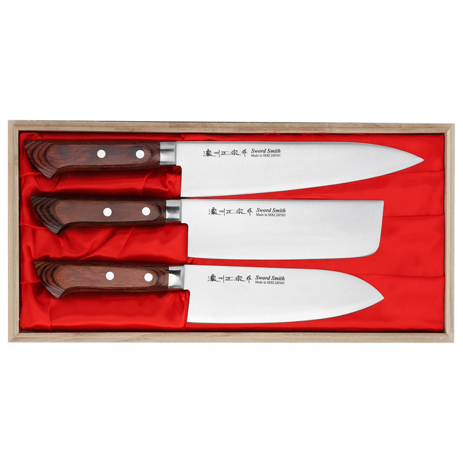 Yasuhiro Shirogami#2/SS Zestaw 3 noży w drewnianym pudełku