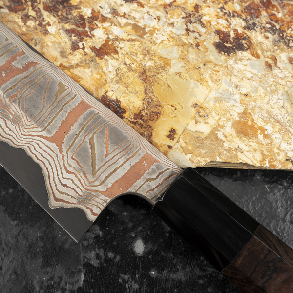 Hatsukokoro Irodori Aogami#2 Rainbow Damascus Kurozome Nóż Kiritsuke Gyuto 20 cm