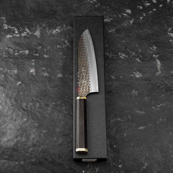 Yu Kurosaki Kokusen Brass Aogami Super/SS Nóż Santoku 17 cm