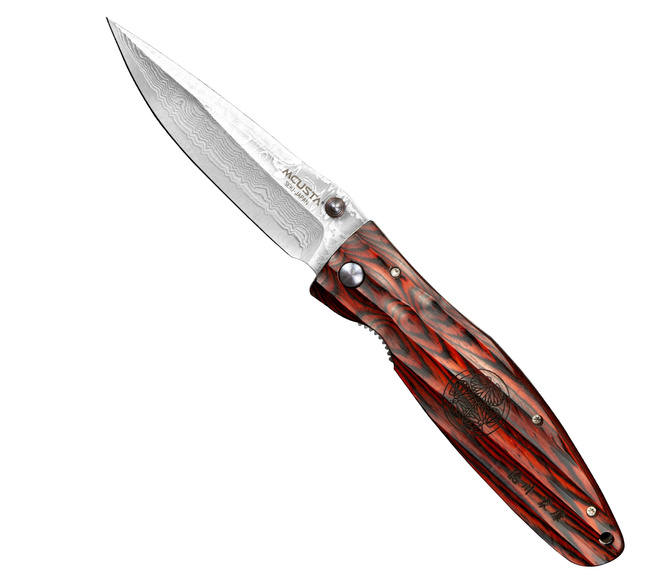 Nóż składany Mcusta Sengoku Red Pakka Damascus VG-10 9 cm