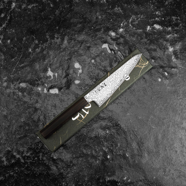 Hatsukokoro Hikari Kurozame SLD Damascus Nóż Ko-Santoku 15 cm
