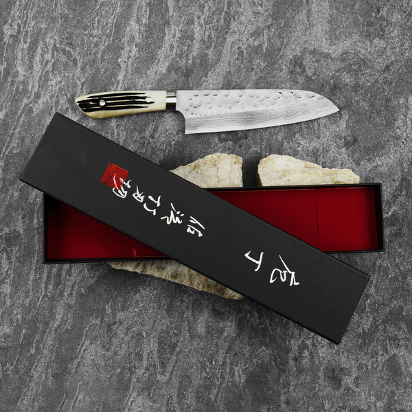 Takeshi Saji Jeleni róg Ręcznie kuty nóż Santoku 18 cm SRS-13