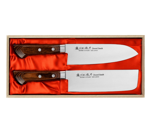 Satake Unique Sai Zestaw w Drewnianym Pudełku Nóż Santoku + Nakiri