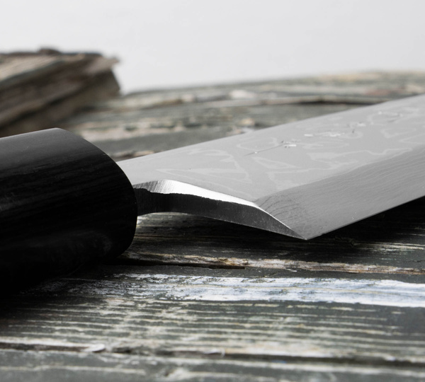 Hideo Kitaoka Shirogami#2 Satin Damascus Nóż Miroshi Deba 21 cm
