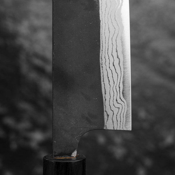 Anryu Hamono Shirogami#2 Kurouchi Damascus Nóż Santoku 17 cm