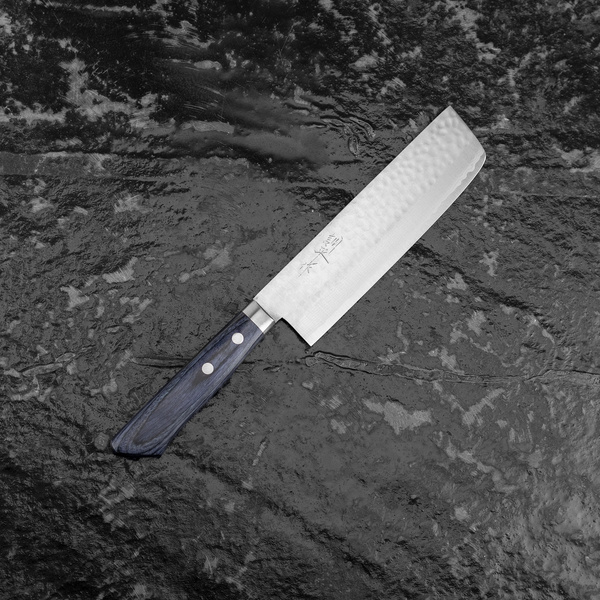 Kunio Masutani VG-10 Damascus Hammered Blue Nóż Nakiri 16,5 cm