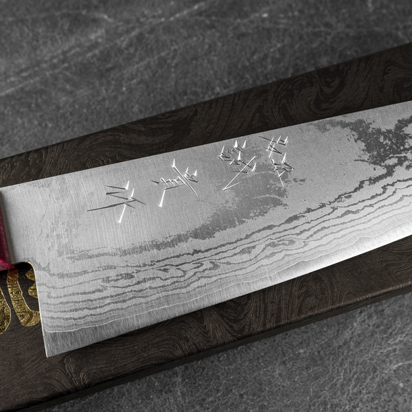 Shigeki Tanaka VG-10 Damascus Pink Nóż Santoku 16,5 cm