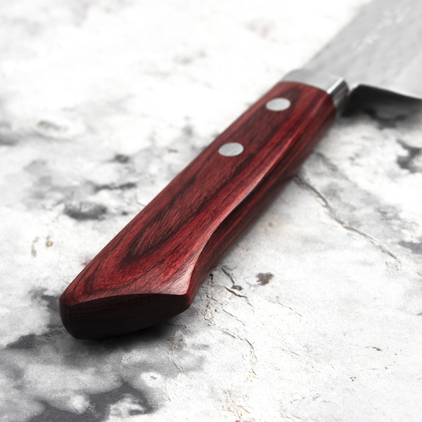 Kunio Masutani VG-10 Hammered Red Damascus Nóż Santoku 17 cm