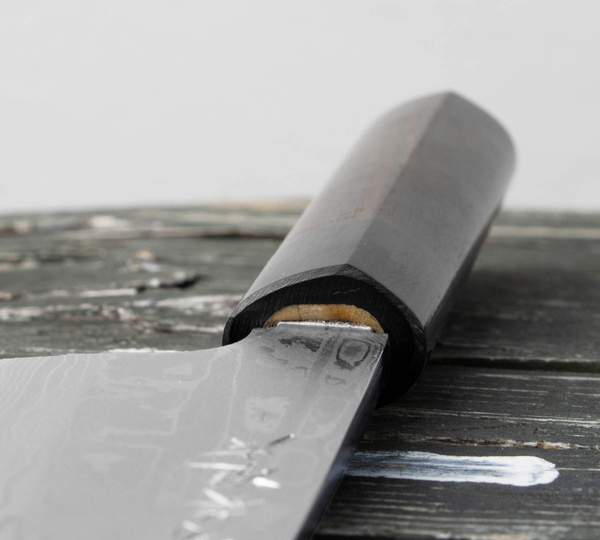 Hideo Kitaoka Shirogami#2 Satin Damascus Nóż Funayuki 18 cm