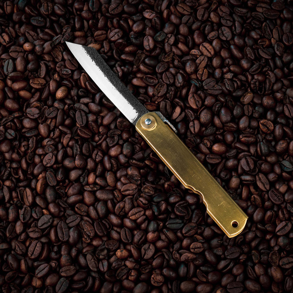 Nóż kieszonkowy Higonokami Kanekoma Hammered Mosiądz Aogami#2 8 cm