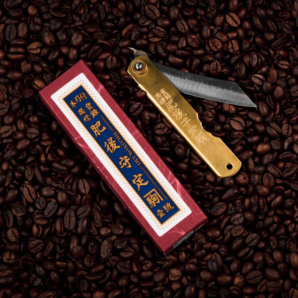 Nóż kieszonkowy Higonokami Kanekoma Hammered Mosiądz Aogami#2 8 cm