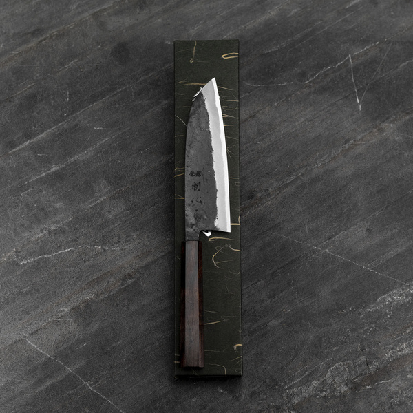 Hatsukokoro Sumi Aogami#2/Iron Kurouchi Nóż Santoku 16,5 cm