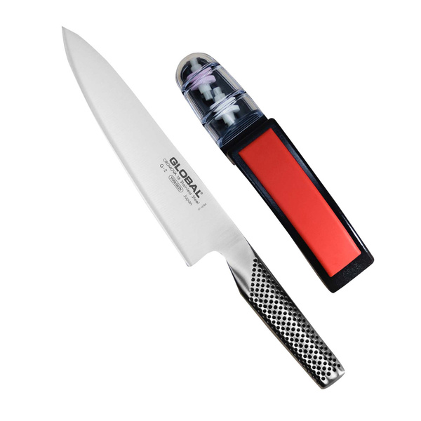 Zestaw Starter: Nóż szefa kuchni G-2 + ostrzałka MinoSharp | Global G-2+220/BR