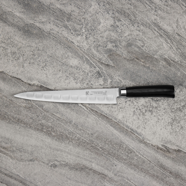Tamahagane San Black VG-5 Nóż Sujihiki żłobiony 24 cm