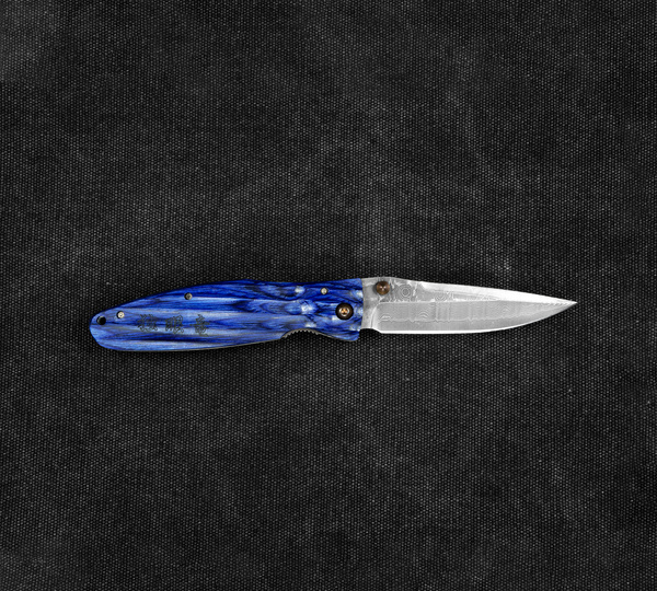 Nóż składany Mcusta Sengoku Blue Pakka Damascus VG-10 9 cm
