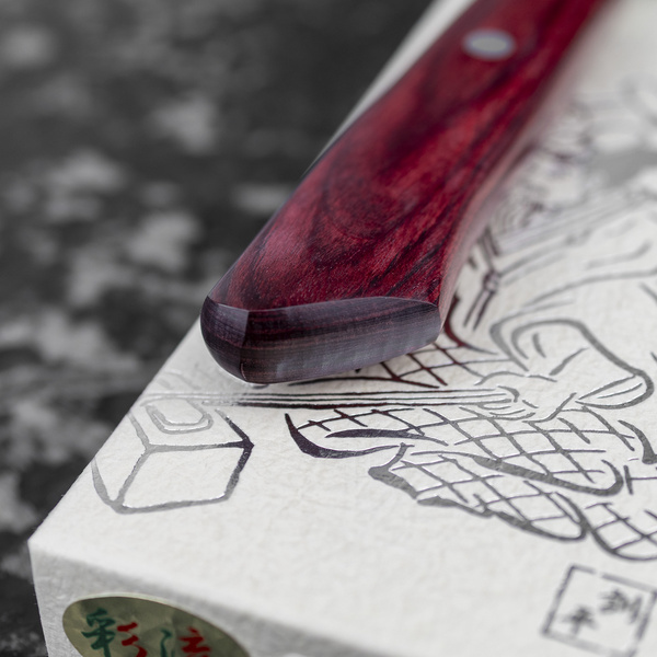Kunio Masutani VG-10 Damascus Hammered Red Nóż Santoku 17 cm