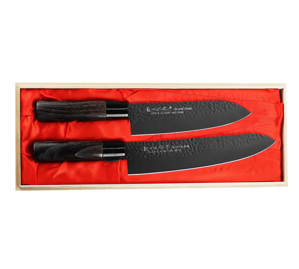 Satake Tsuhime Black Zestaw w drewnianym pudełku Nóż Szefa + Santoku