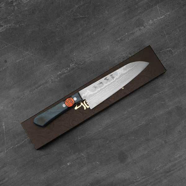 Shigeki Tanaka VG-10 Damascus Blue Nóż Santoku 16,5 cm