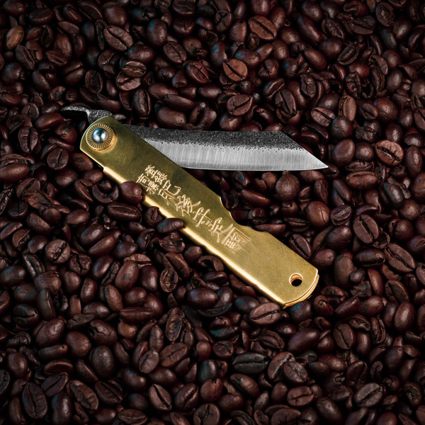 Nóż kieszonkowy Higonokami Kanekoma Hammered Mosiądz Aogami#2 8 cm