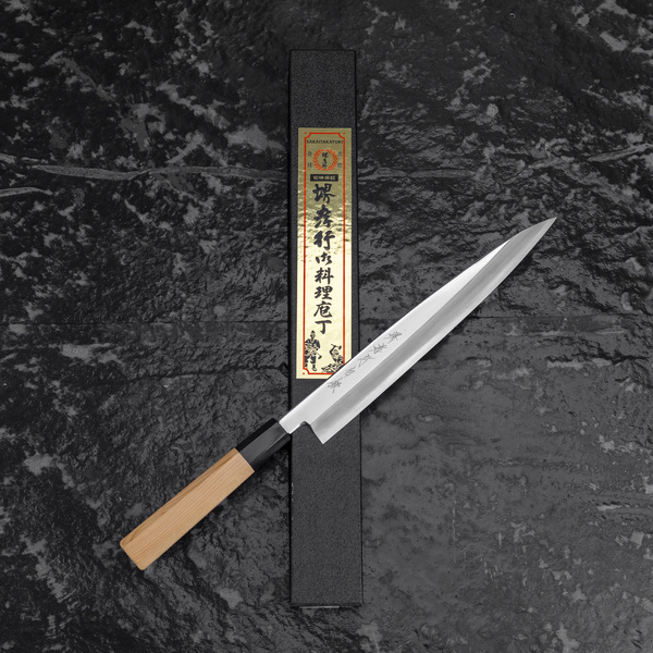 Sakai Takayuki Hakugin AUS-8 Mirror Finish Nóż Yanagiba 24 cm