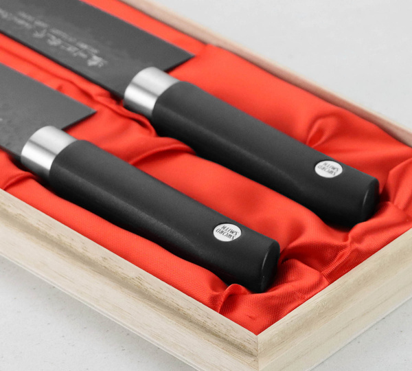 Satake Sword Smith Black Zestaw w drewnianym pudełku Nóż Szefa + Santoku